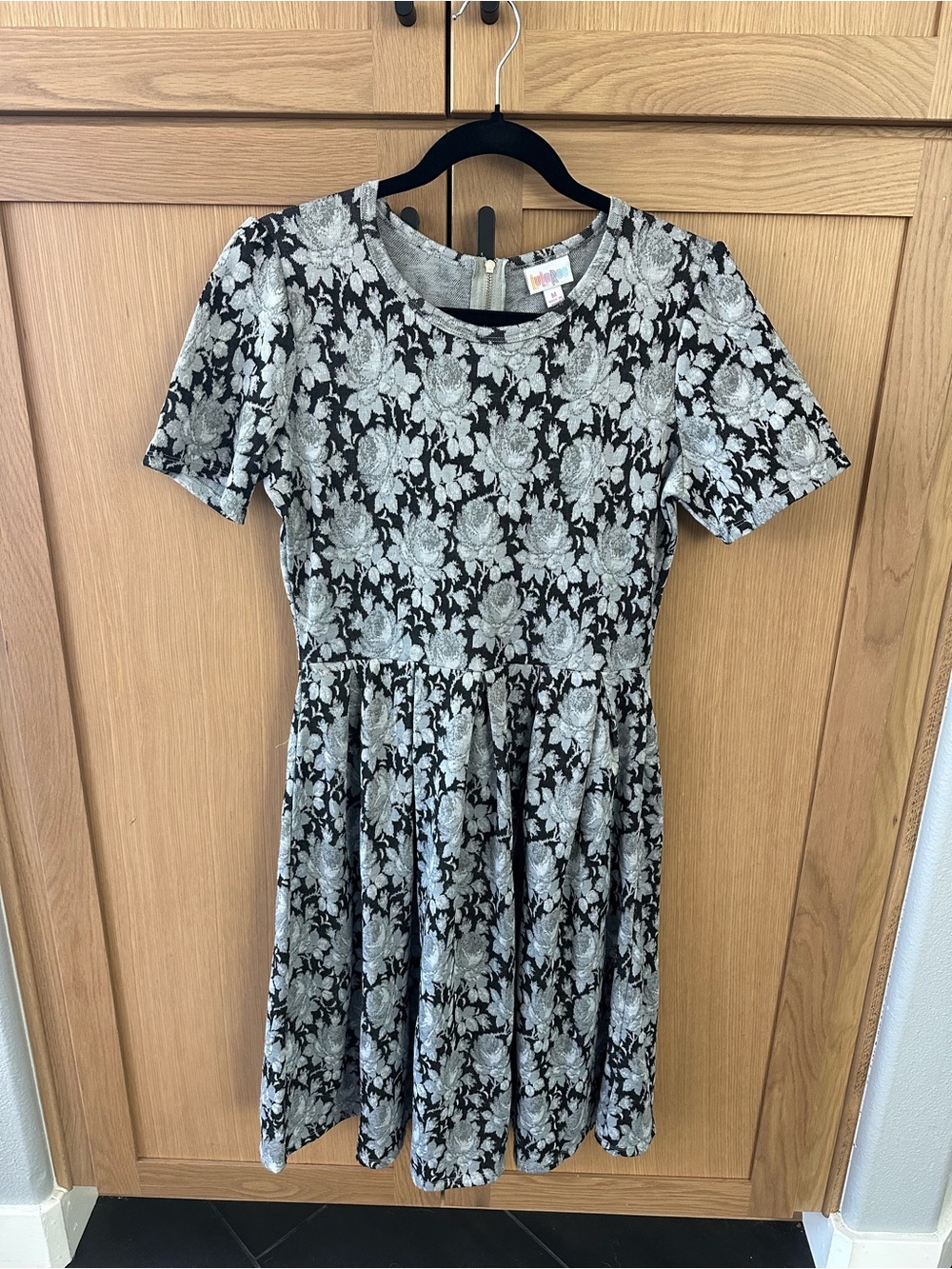 Lularoe Black & Silver Floral Fit-and-Flare Dress